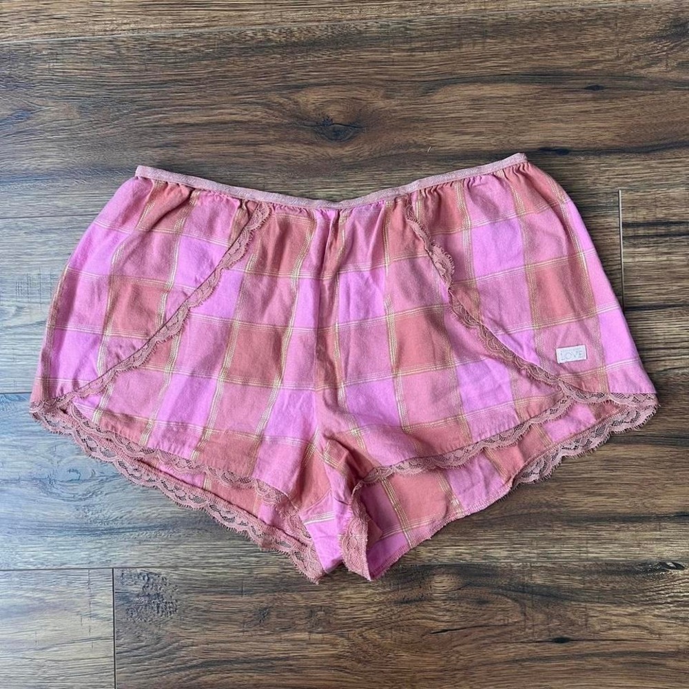 Victoria Secret Pink‎ Plaid Lounge Mini Shorts Lace Trim Women M Coquette